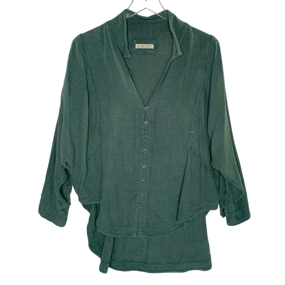 We The Free People One And Only Button Down Shirt S Green Oversized Gauzy